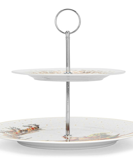 Fissman 2-Tiers Fruit Stand, Christmas, 19/27cm, New Bone China