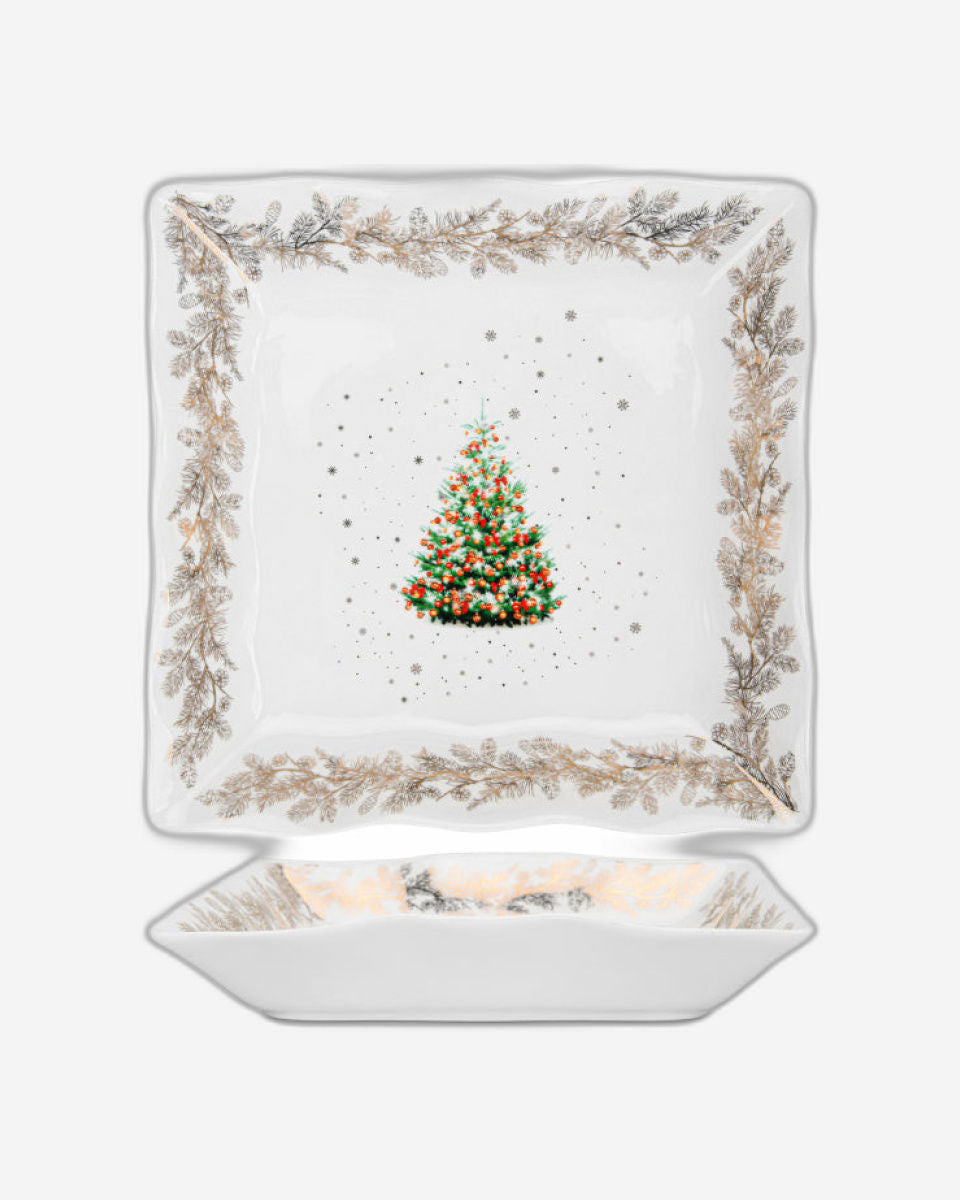 Fissman Square Shape Dish 22cm Christmas New Bone China