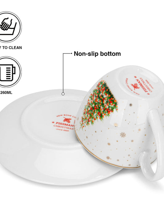 Fissman 2-Piece Cup And Saucer 260ml Christmas New Bone China