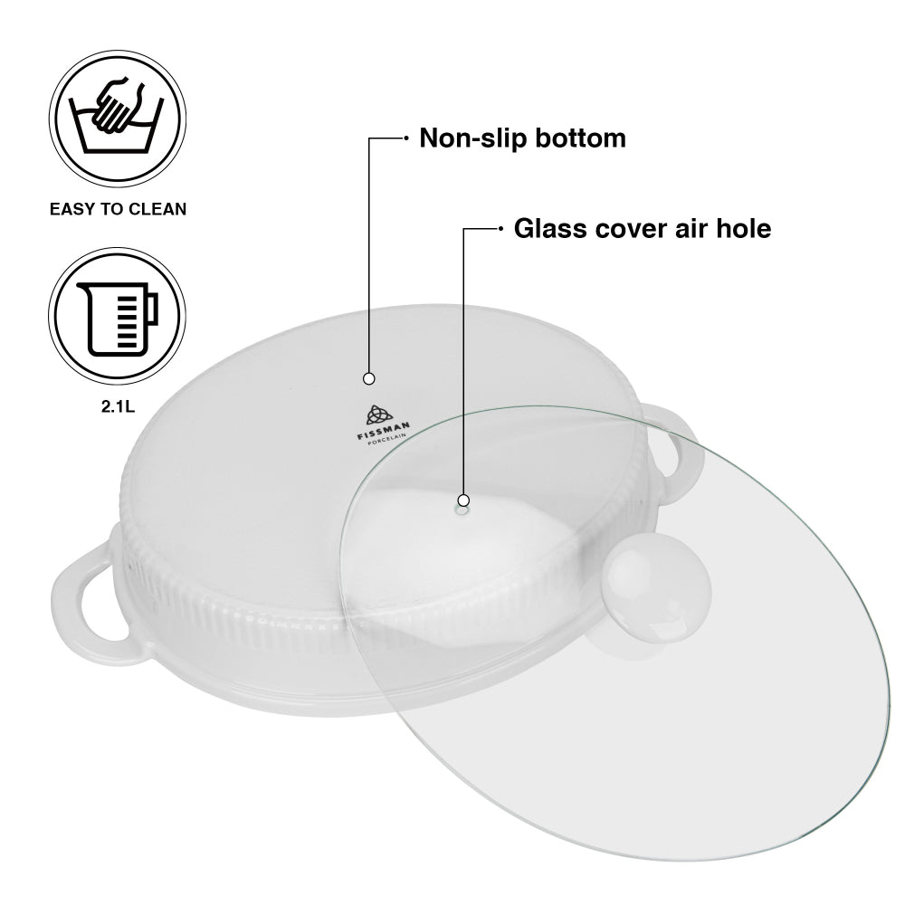 Fissman Oval Chafing Dish 31cm 2.1 LTR with Glass Lid (Porcelain)