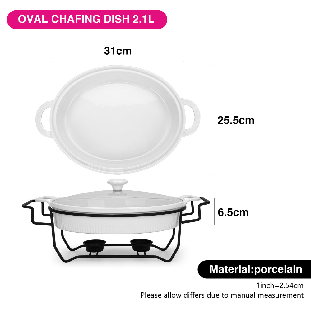 Fissman Oval Chafing Dish 31cm 2.1 LTR with Glass Lid (Porcelain)