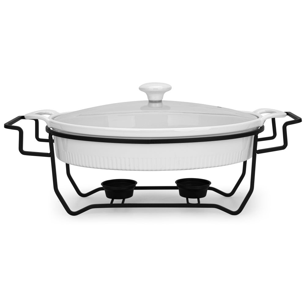 Fissman Oval Chafing Dish 31cm 2.1 LTR with Glass Lid (Porcelain)