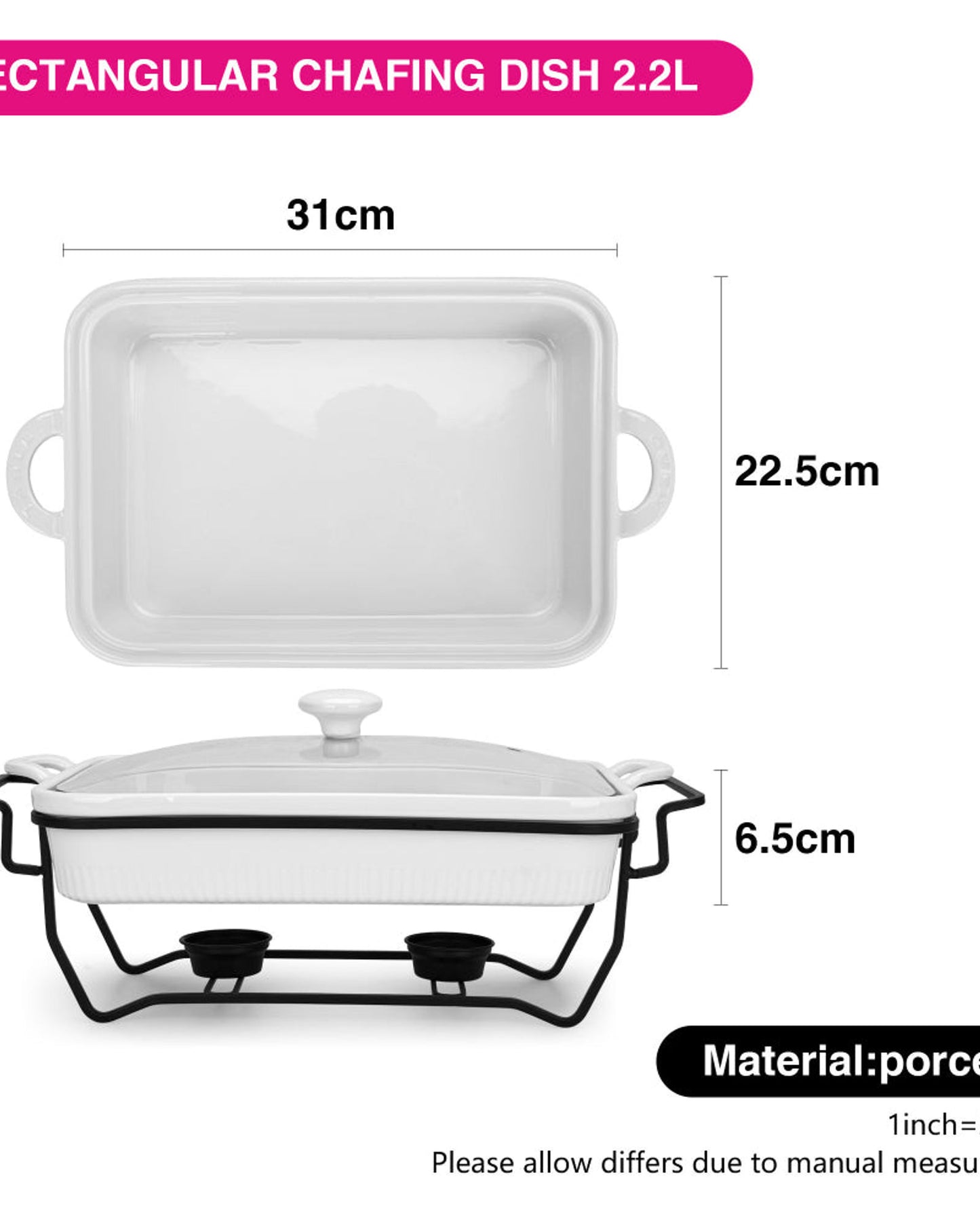 Fissman Chafing Dish Rectangular Porcelain 2.2L