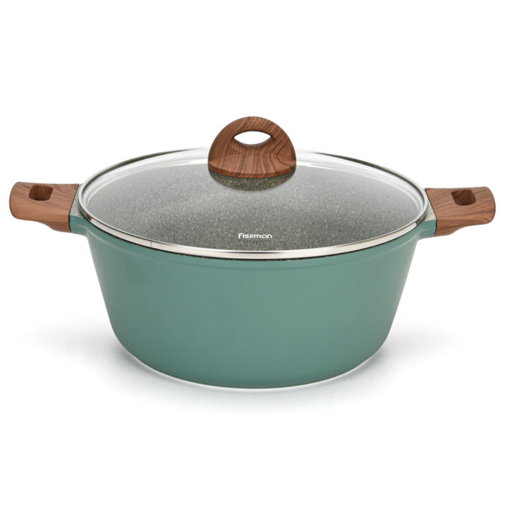 Fissman Stockpot With Glass Lid Firenze Series with Greblon C2 Coating with Induction Bottom Green 28x12.5cm/6.3LTR
