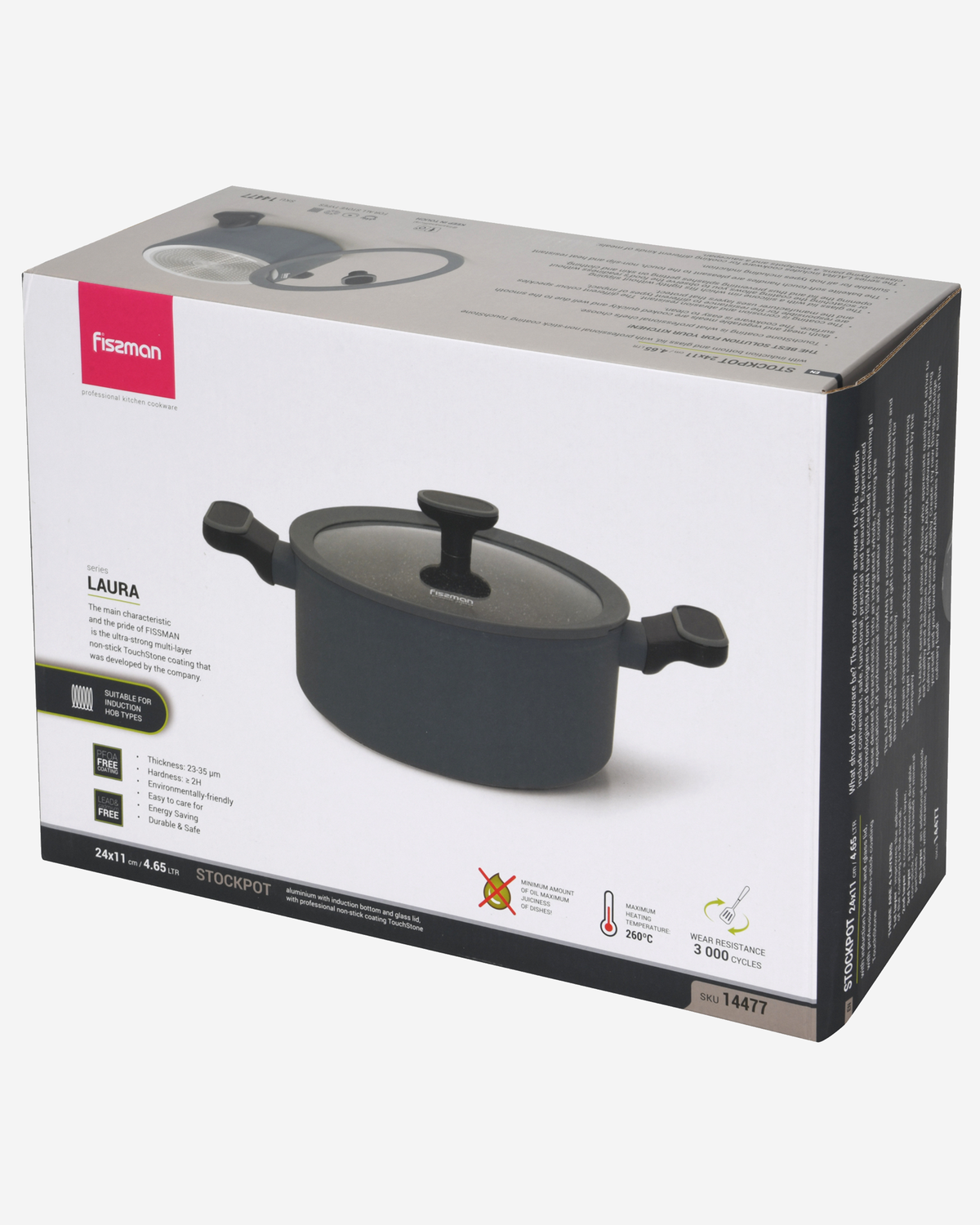 Fissman Stockpot Laura Aluminium Non-Stick 24cm 4.65L Glass Lid Induction