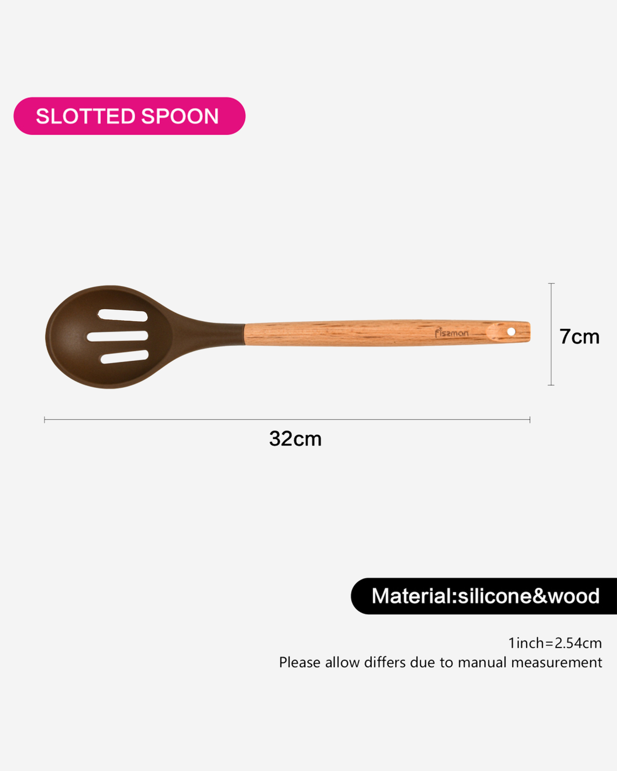 Fissman Slotted Spoon Silicone Wooden Handle Brown 32cm