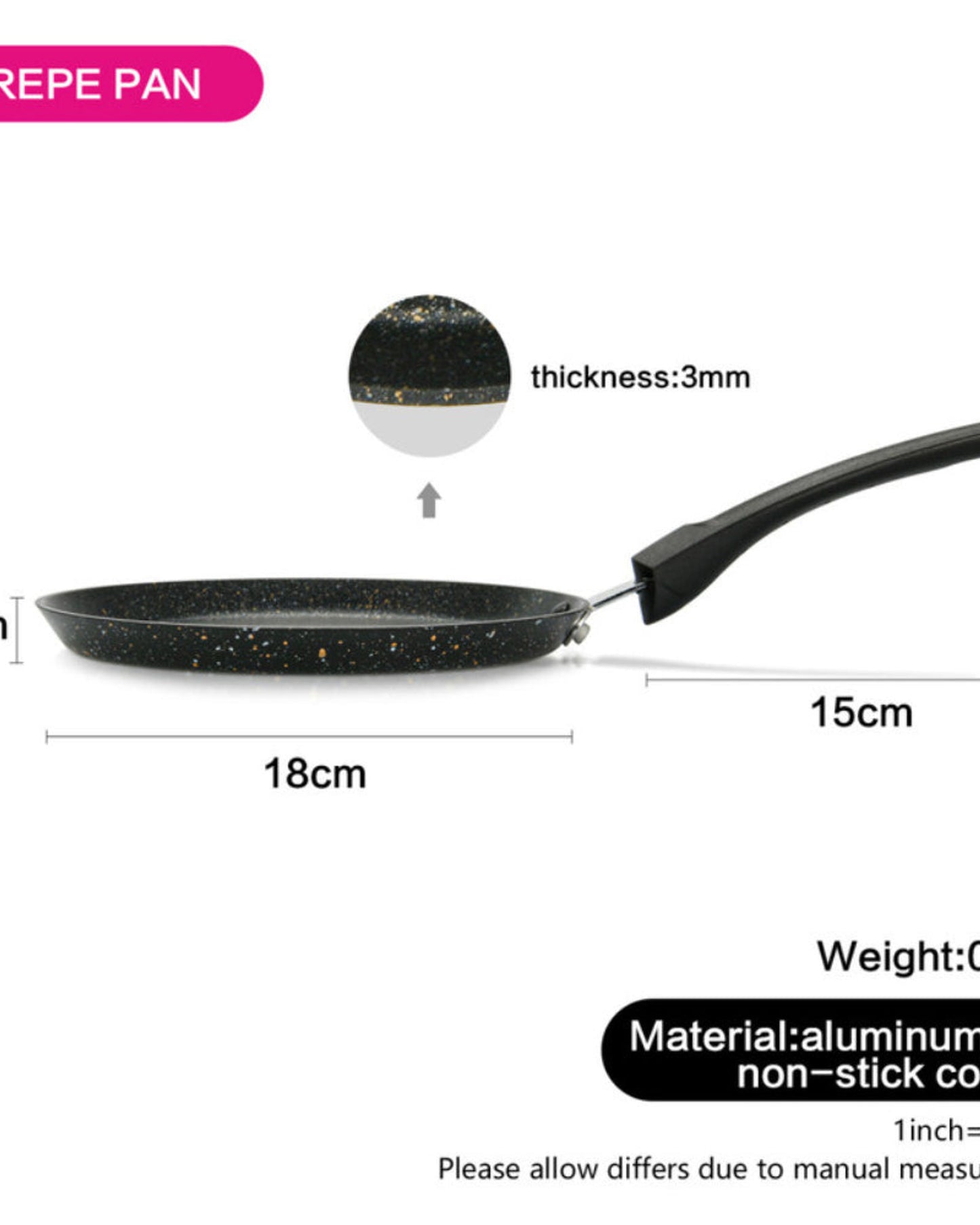 Fissman Crepe Pan With Bakelite Handle Promo Series Multi-Layered Aluminium Non Stick Black 18cm