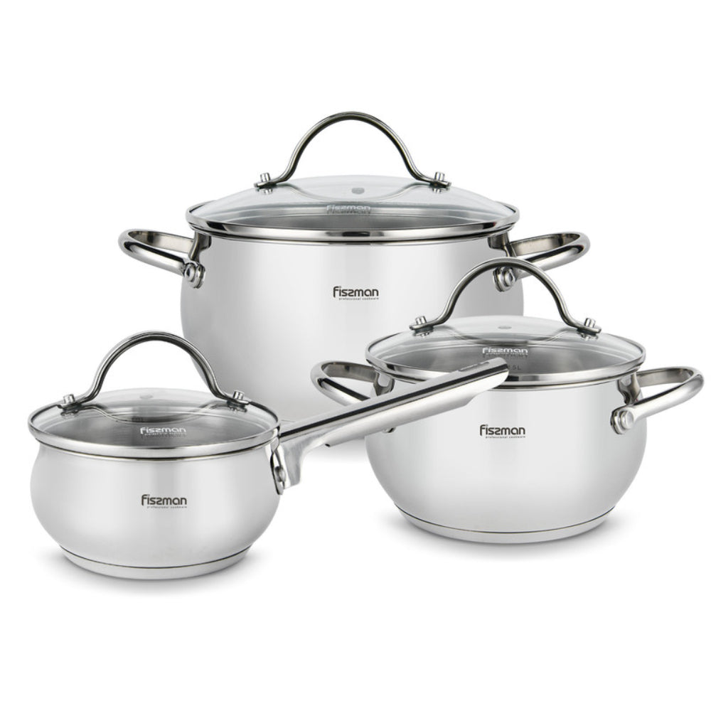 Fissman Cookware Set  Martinez Series 18/10 Stainless Steel Multi-Layered Induction Bottom 6pcs Silver