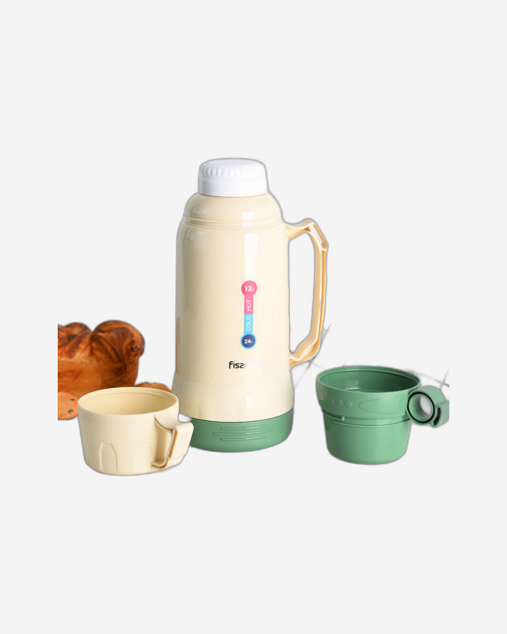 Fissman Thermo Flask 1000ml Beige And Green Color with Glass Liner Inside
