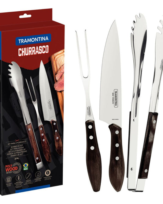 Tramontina Since 1911 Made In Brazil Tramontina 3-Piece Utensil Set With Stainless-Steel Blades And Treated Brown Polywood Handles