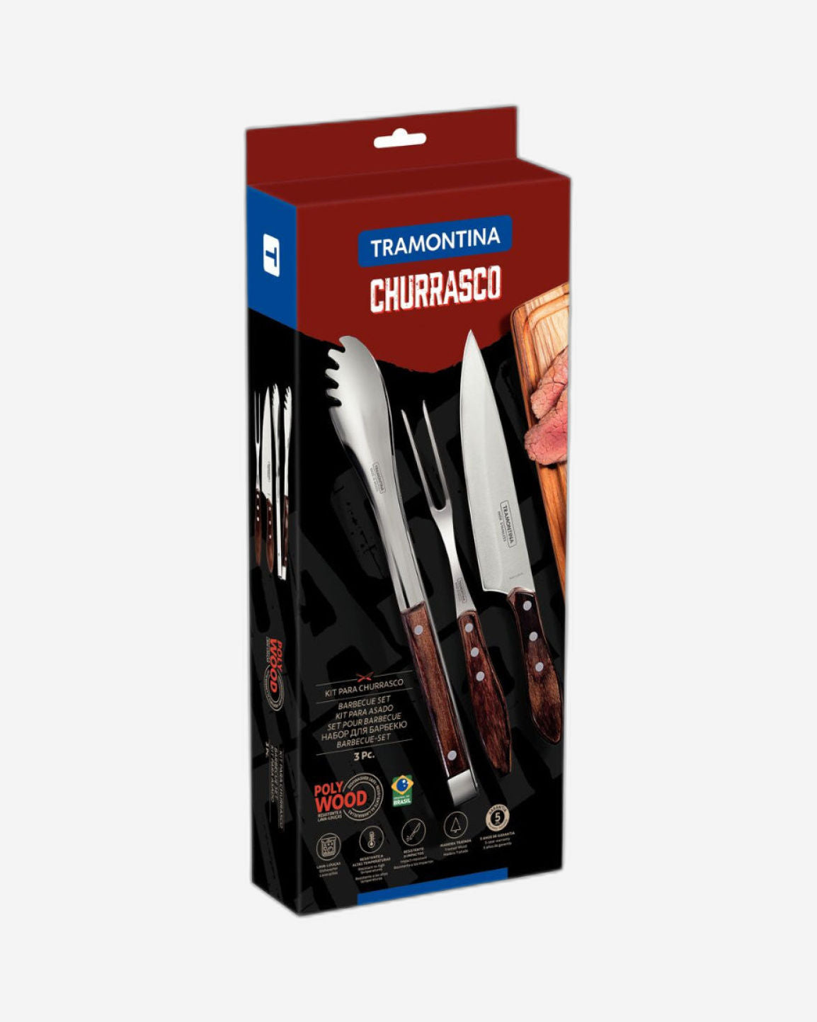 Tramontina Since 1911 Made In Brazil Tramontina 3-Piece Utensil Set With Stainless-Steel Blades And Treated Brown Polywood Handles