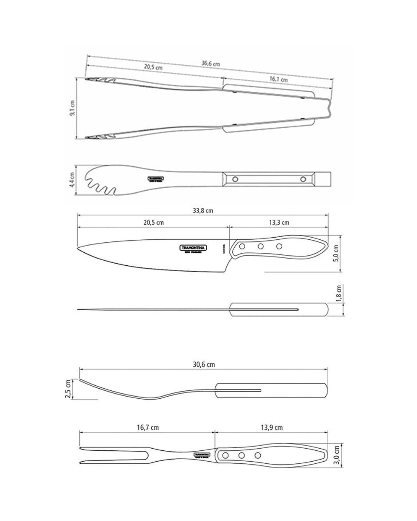 Tramontina Since 1911 Made In Brazil Tramontina 3-Piece Utensil Set With Stainless-Steel Blades And Treated Brown Polywood Handles