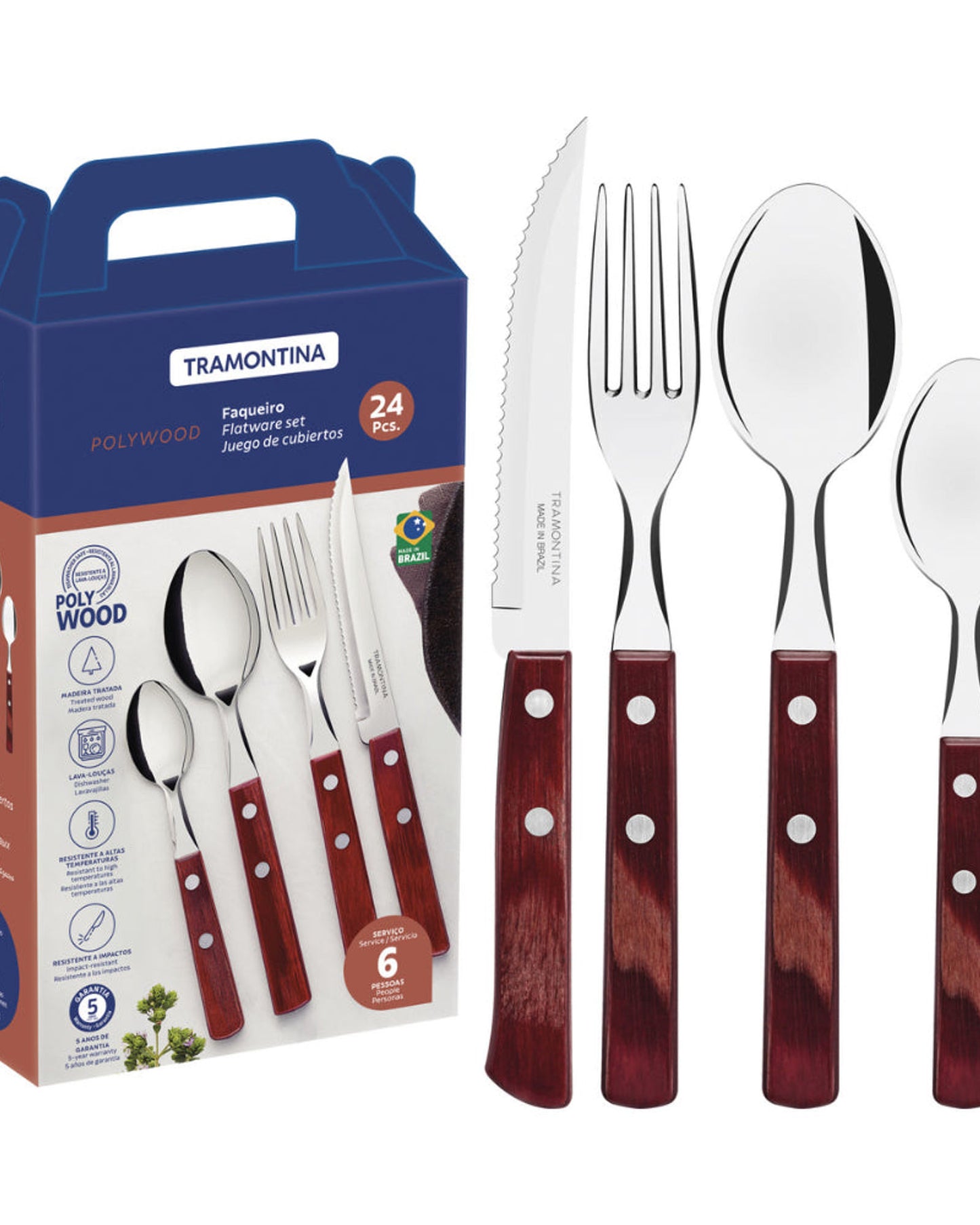 Tramontina Polywood Flatware Set 24Pc Red