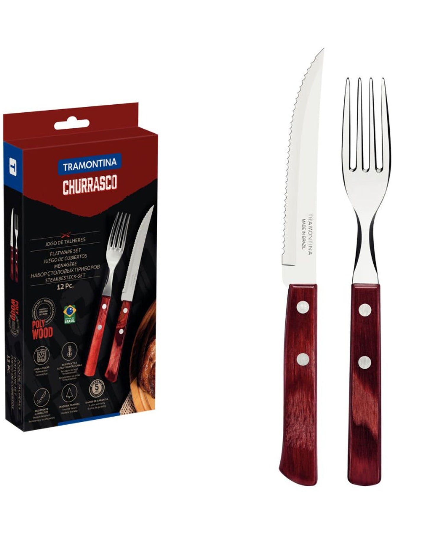 Tramontina Barbecue Flatware Set 12Pc Red