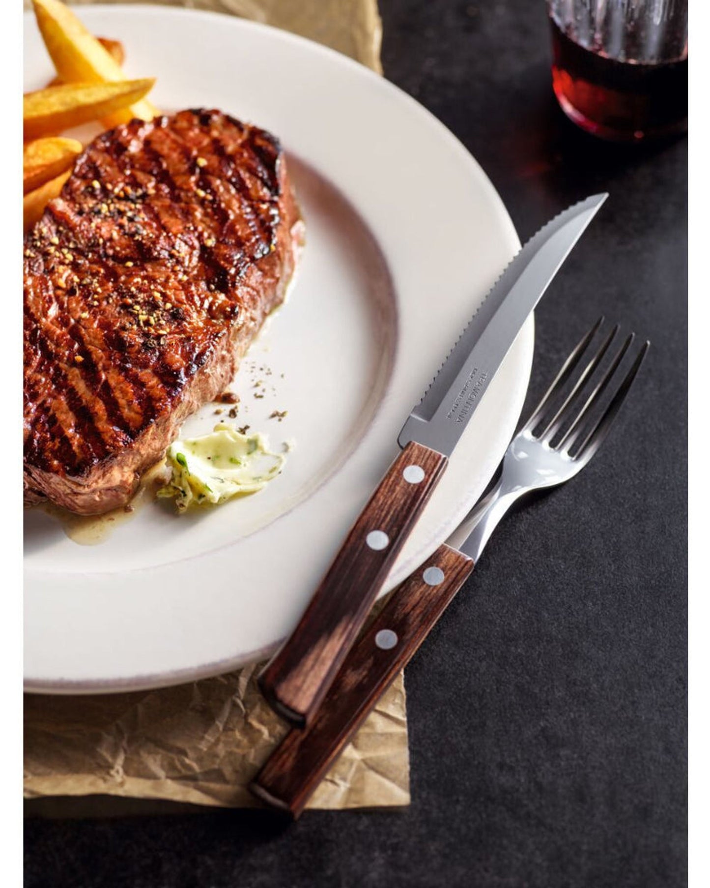 Tramontina Since 1911 Made In Brazil Tramontina 12-Piece Flatware Set With Stainless-Steel  Blades And Treated Brown Polywood Handles