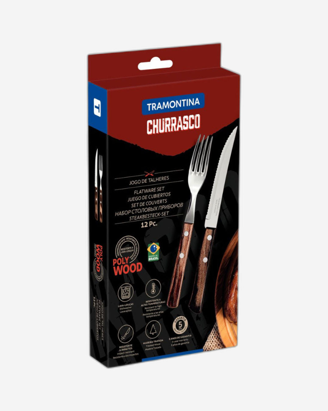 Tramontina Since 1911 Made In Brazil Tramontina 12-Piece Flatware Set With Stainless-Steel  Blades And Treated Brown Polywood Handles