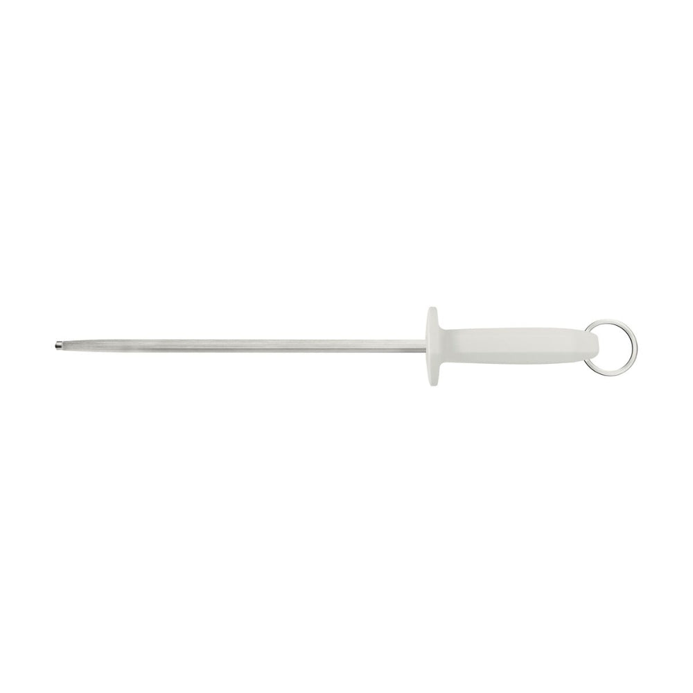 Since 1911 Made in Brazil Tramontina Professional 12" Grooved Sharpener with Carbon Steel Rod and White Polypropylene Handle