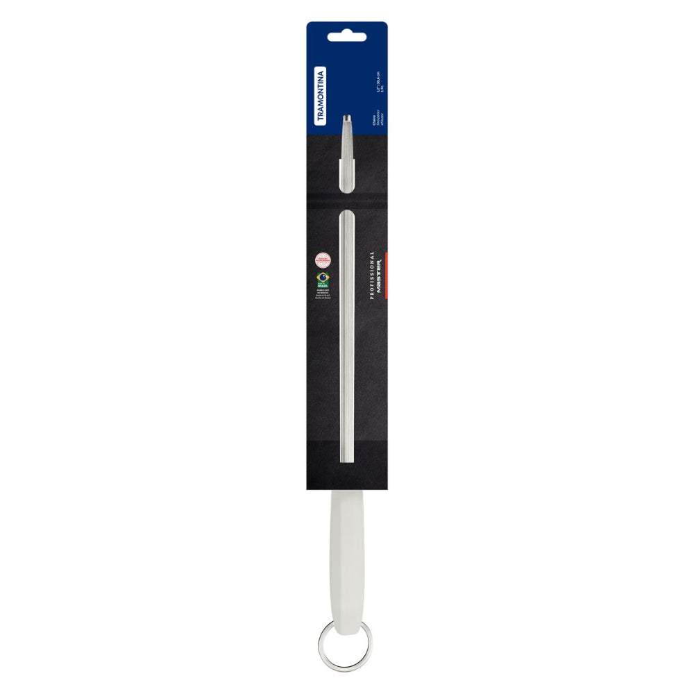Tramontina Since 1911 Made In Brazil Tramontina Professional 12" Grooved Sharpener With Carbon Steel Rod And White Polypropylene Handle