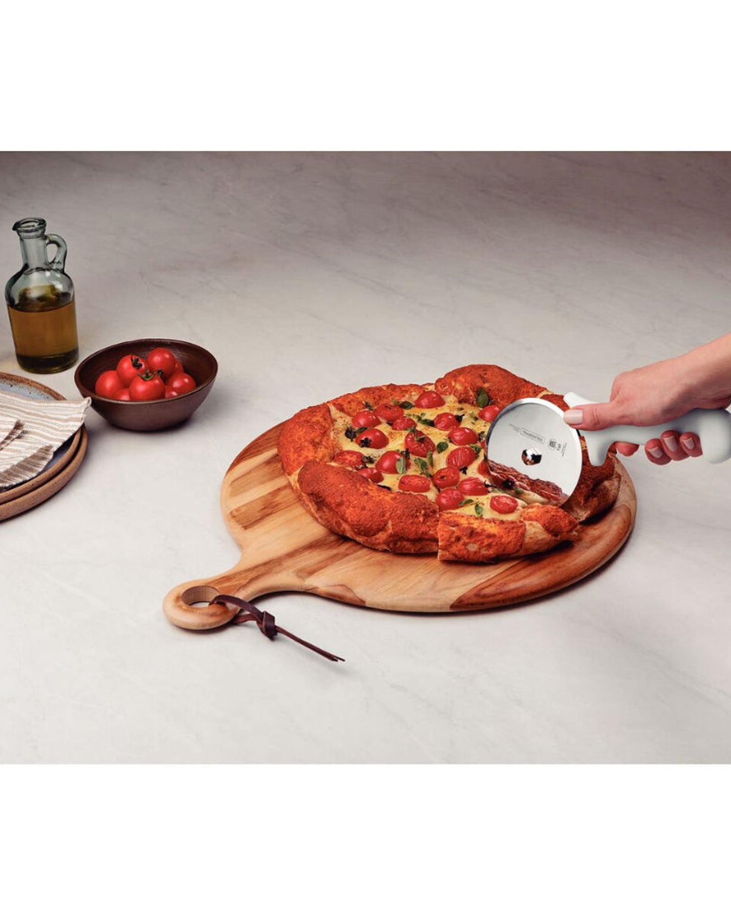Tramontina Since 1911 Made In Brazil Tramontina Professional Pizza Cutter With Stainless-Steel Blade And White Polypropylene Handle