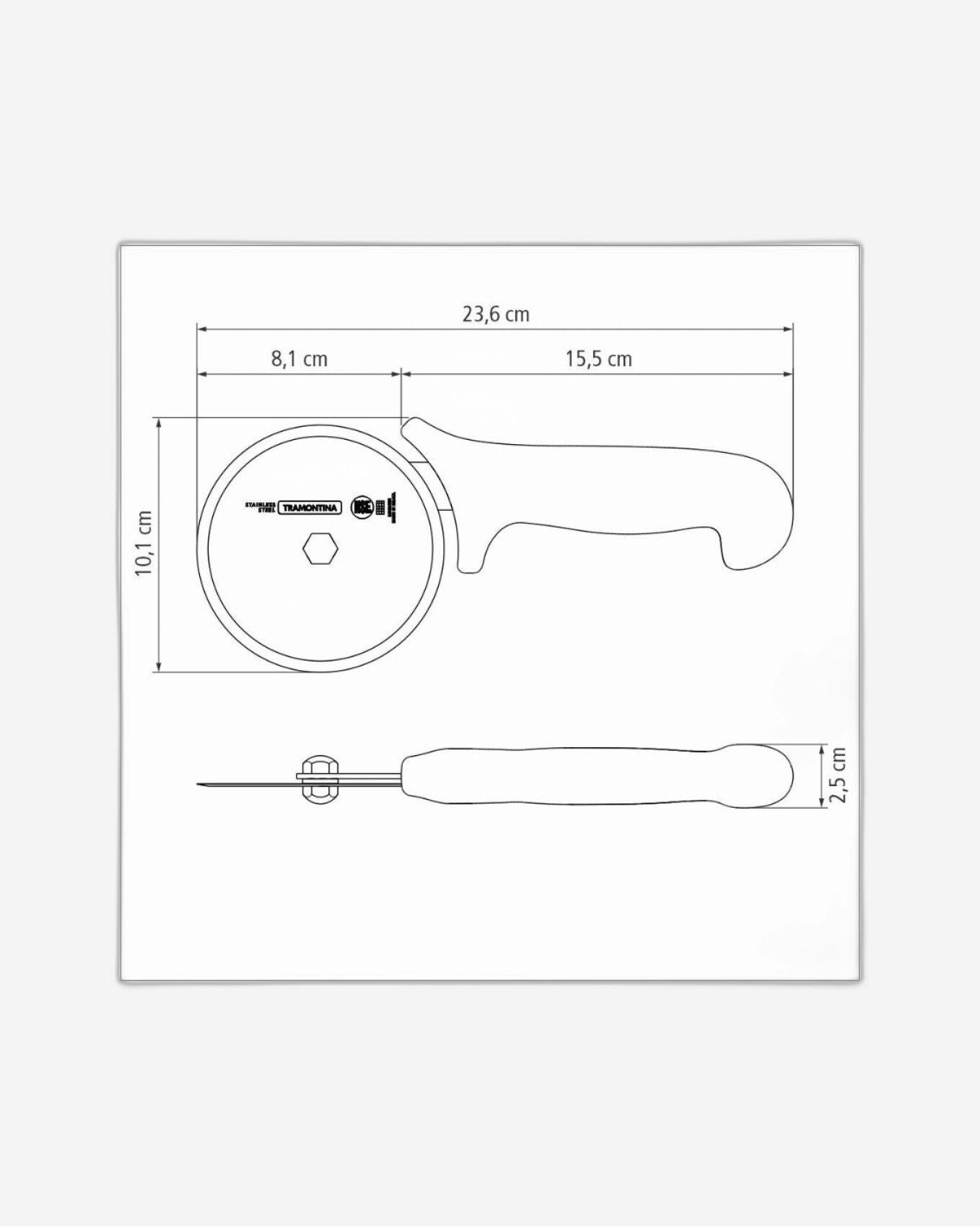 Tramontina Since 1911 Made In Brazil Tramontina Professional Pizza Cutter With Stainless-Steel Blade And White Polypropylene Handle