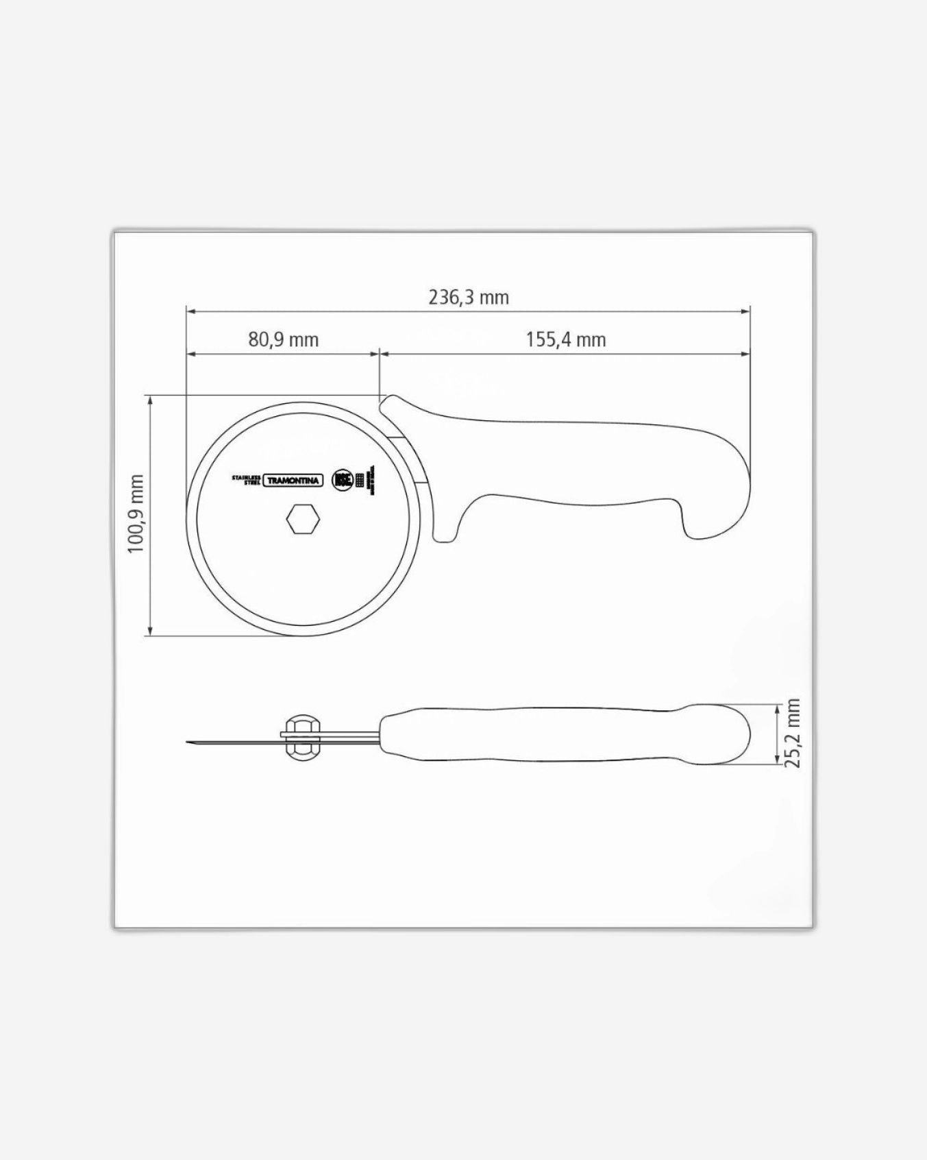 Tramontina Since 1911 Made In Brazil Tramontina Professional Pizza Cutter With Stainless-Steel Blade And White Polypropylene Handle