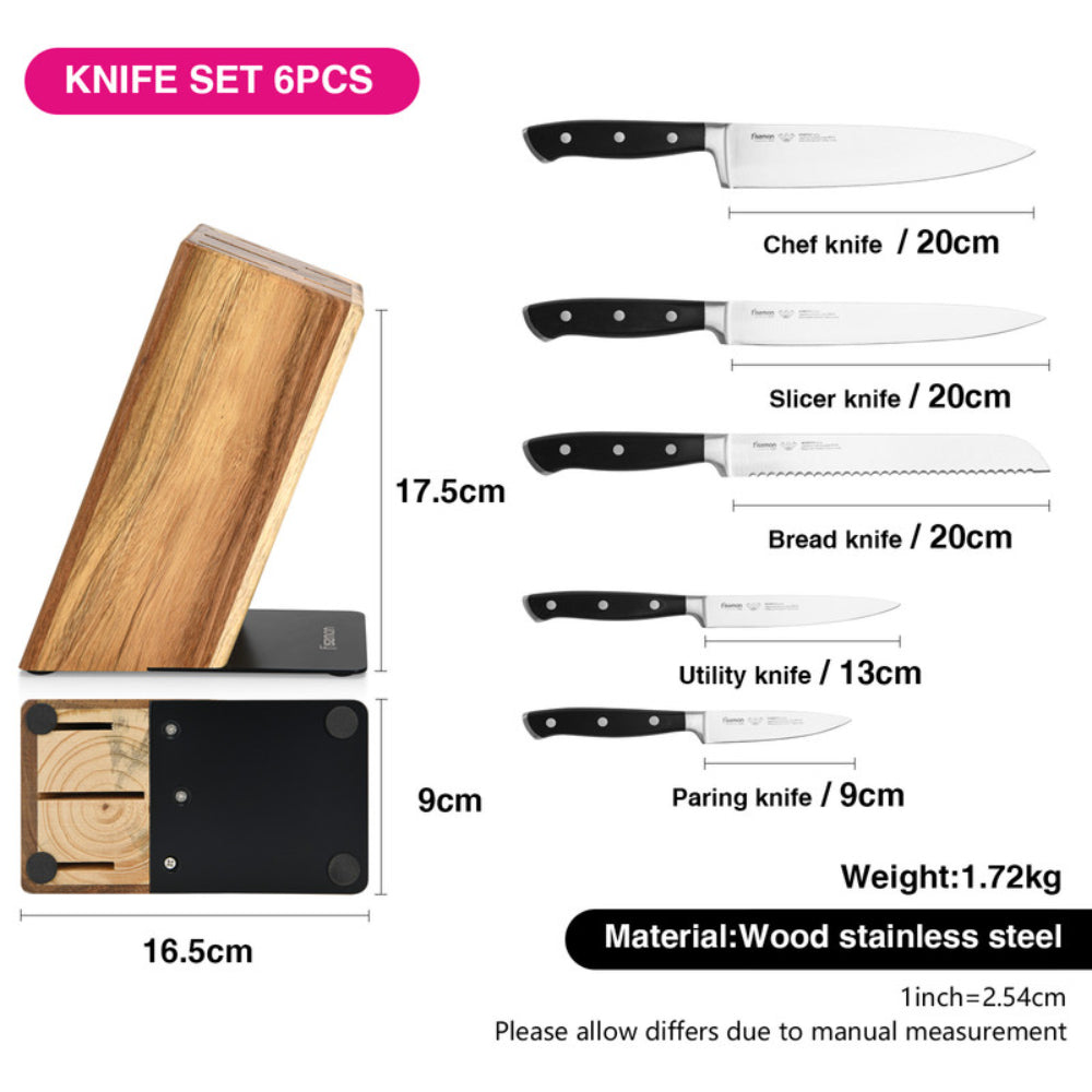 Fissman 6 Pc Knife Set Akamatsu With Wooden Block (3Cr14 Steel)