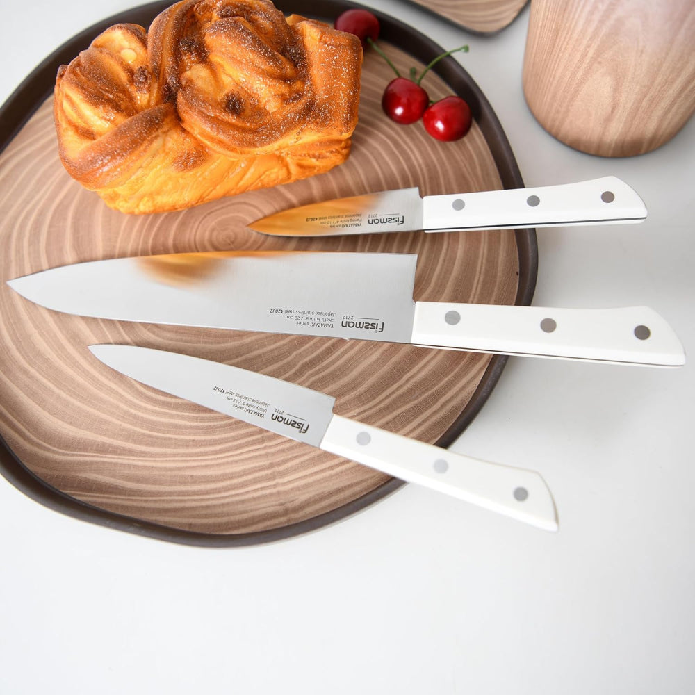 Fissman 3-Piece Japanese Knife Set - 8" Chef Knife, 5" Utility Knife, 4" Paring Knife - Stainless Steel 420J2 Kitchen Knife Set Yamazaki Series