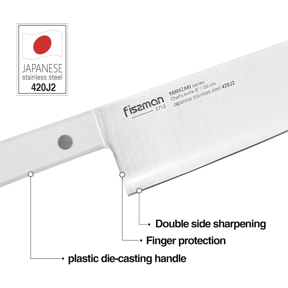 Fissman 3-Piece Japanese Knife Set - 8" Chef Knife, 5" Utility Knife, 4" Paring Knife - Stainless Steel 420J2 Kitchen Knife Set Yamazaki Series