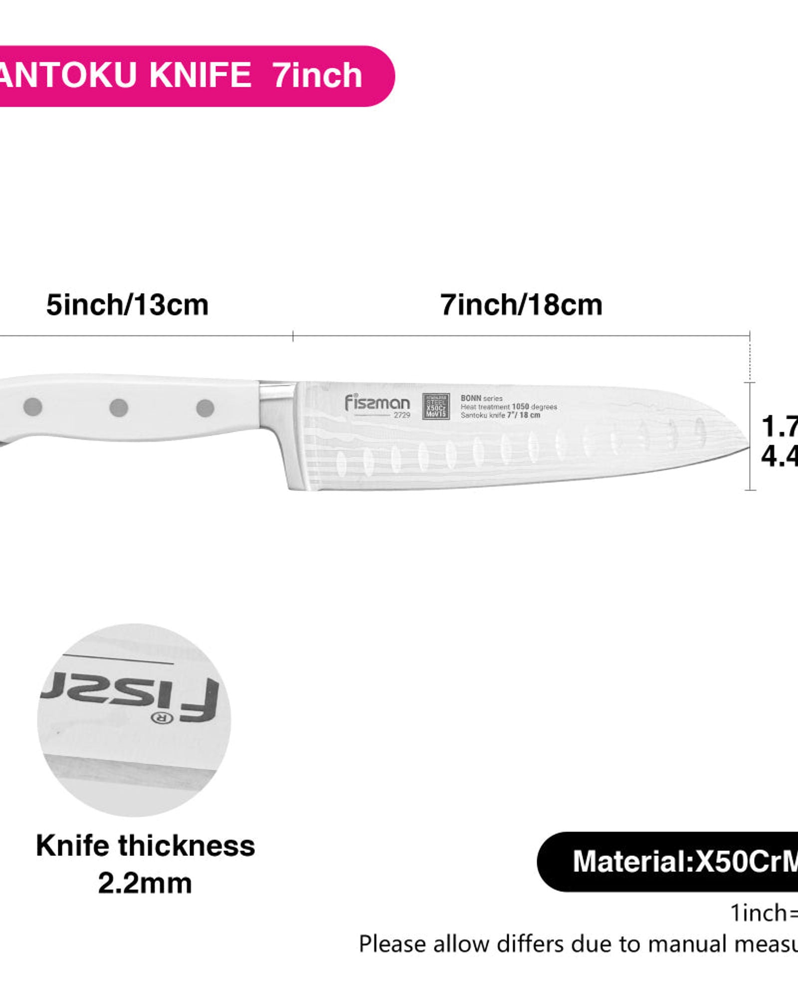 Fissman 7'' Santoku Knife Bonn (X50CrMoV15 steel)