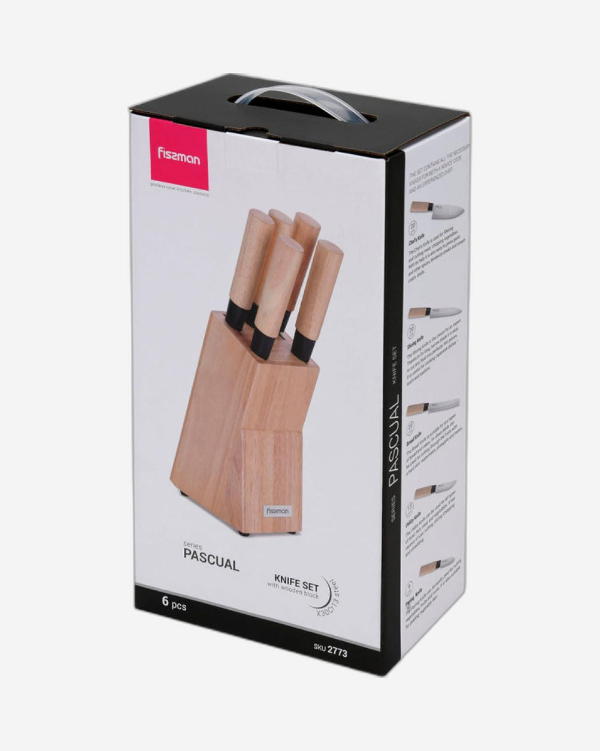 Fissman 6-Piece Kitchen Knife Set with Wooden Block, Stainless Steel Pascual Series