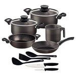 Since 1911 Made in Brazil Tramontina Paris 12-Piece Lead-Colored Aluminum Cookware Set with Interior and Exterior Starflon Max Nonstick Coating