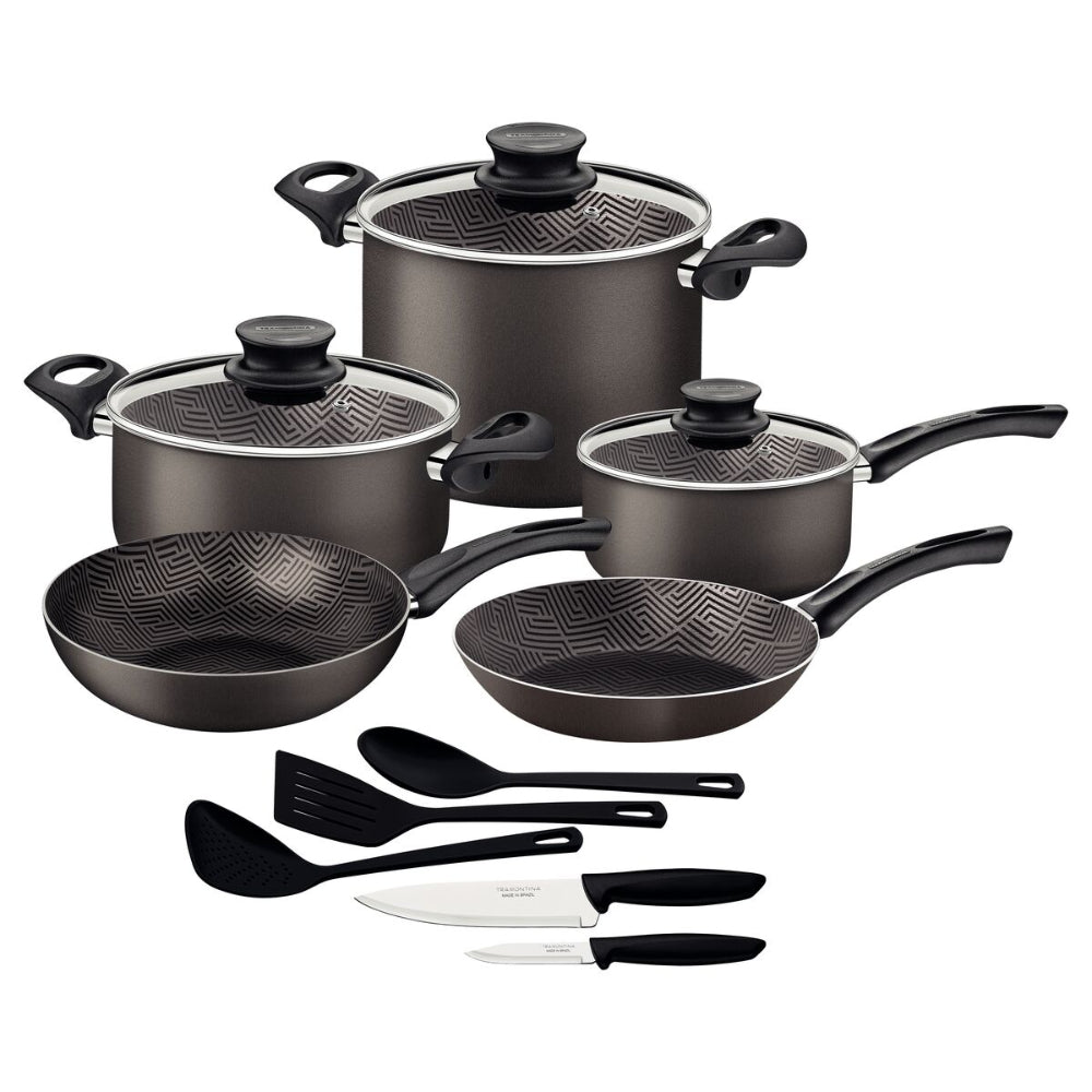 Since 1911 Made in Brazil Tramontina Paris 13-Piece Lead-Colored Aluminum Cookware Set with Interior and Exterior Starflon Max Nonstick Coating