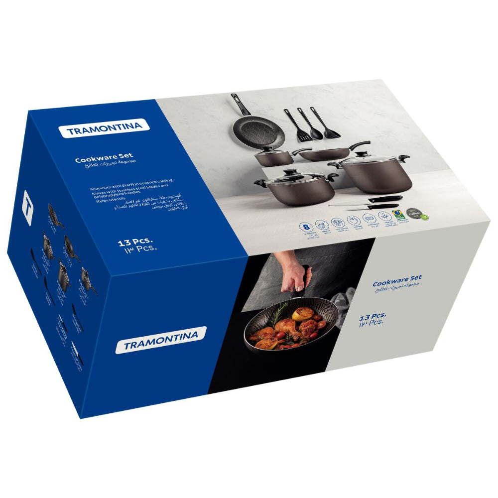 Tramontina Since 1911 Made In Brazil Tramontina Paris 13-Piece Lead-Colored Aluminum Cookware Set With Interior And Exterior Starflon Max Nonstick Coating
