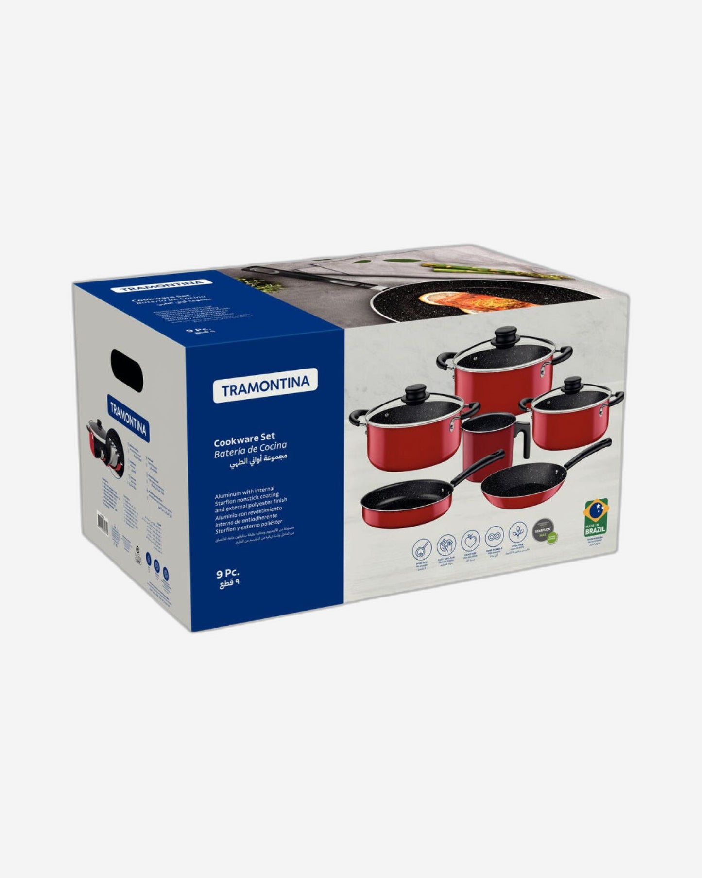 Tramontina Since 1911 Made In Brazil Tramontina Aluminum Cookware Set With Interior And Exterior Starflon Max Nonstick Coating Red 9 Pieces