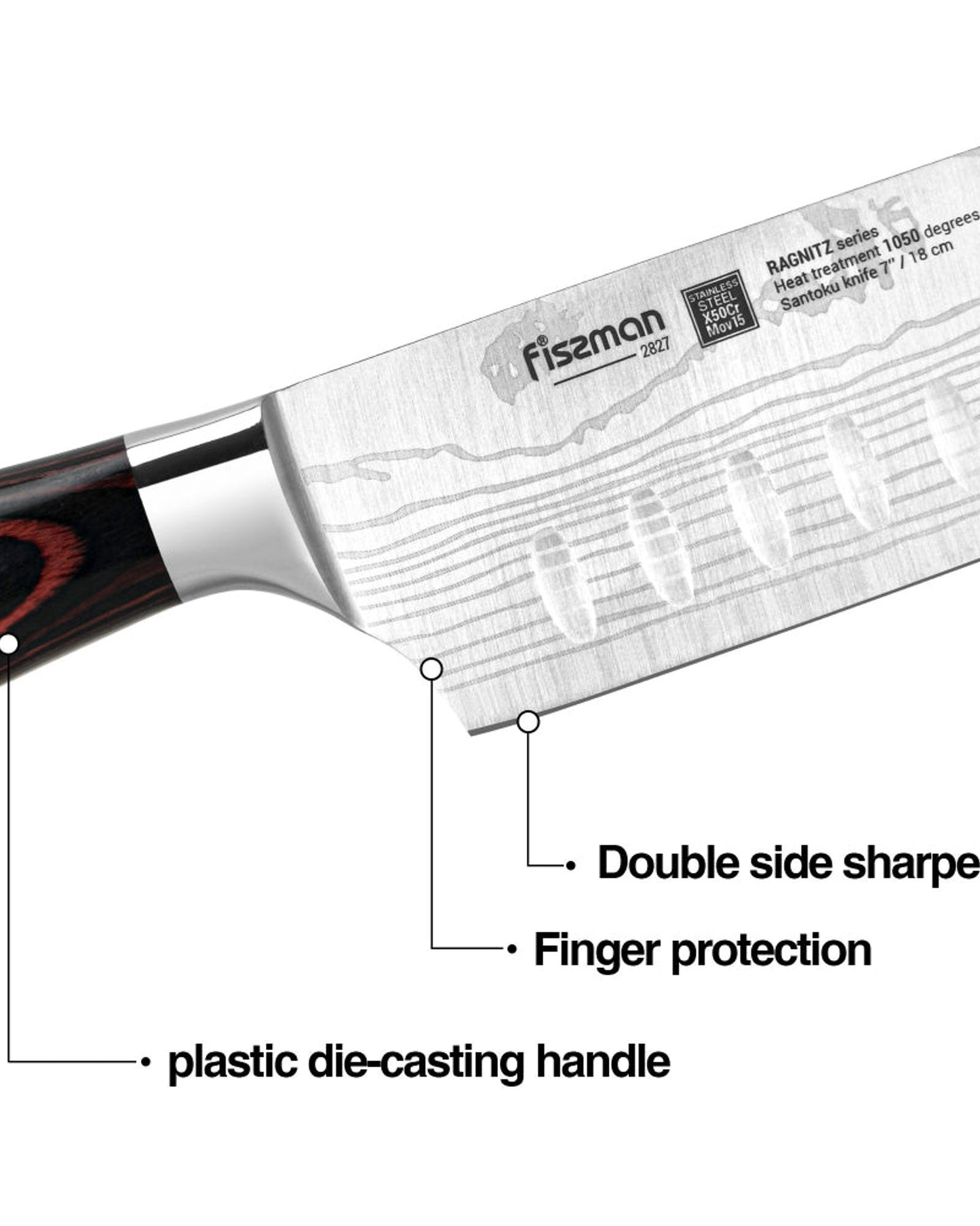 Fissman 7'' Santoku Knife Japanese Utility Knife, German Alloy X50CrMoV15 Stainless Steel Ragnitz Series