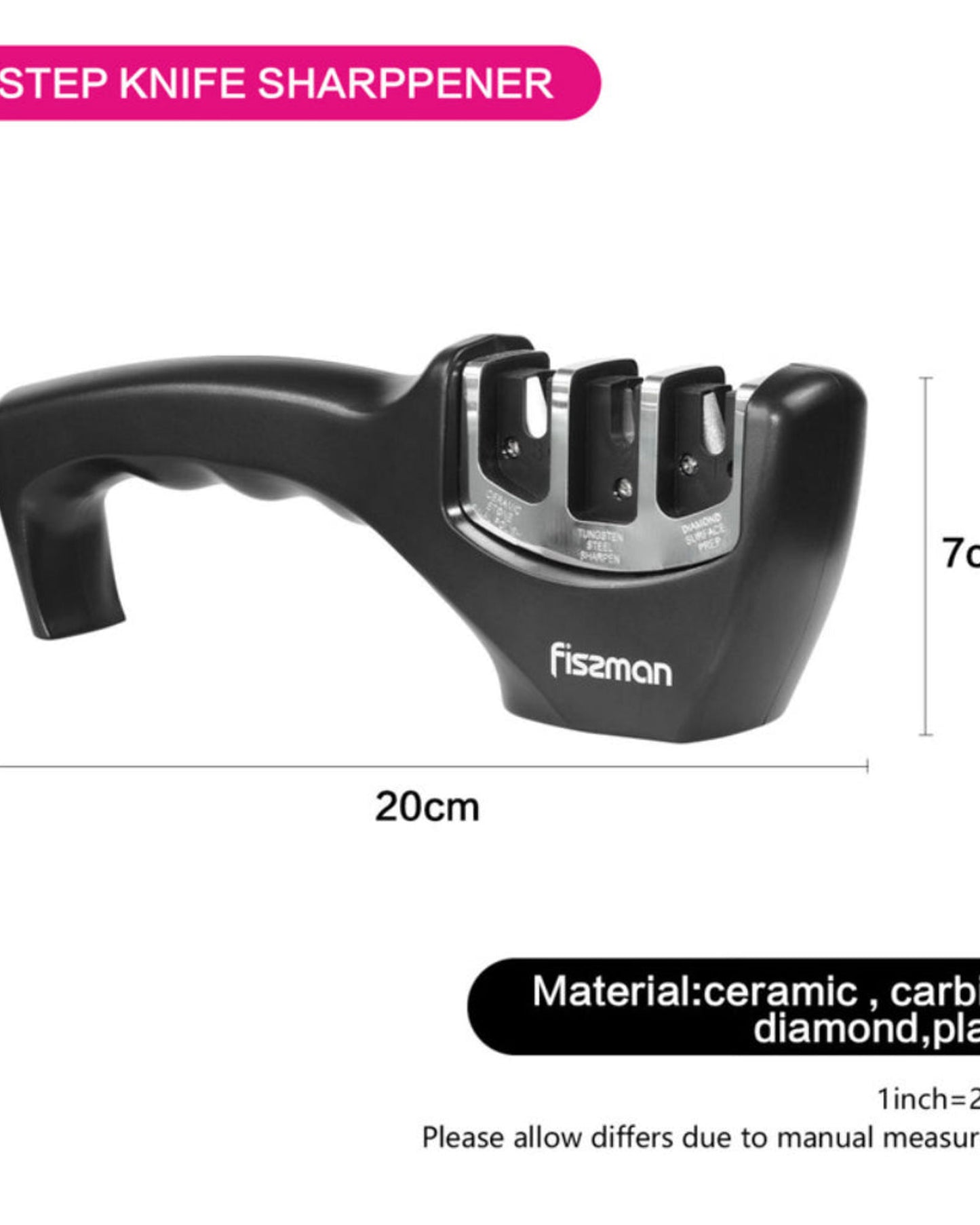 Fissman Three Stage Knife Sharpener Black/Silver 207x46x74cm