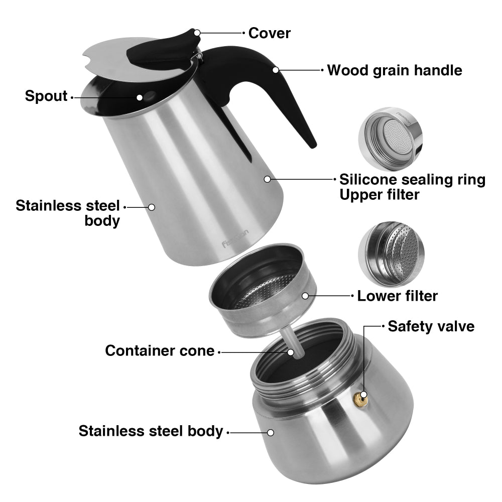 Fissman Stovetop Espresso Maker 450ml for 9 Cups Stainless Steel