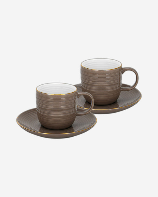 Fissman 2-Piece Cups Firmina Brown 180ml with Saucers New Bone China