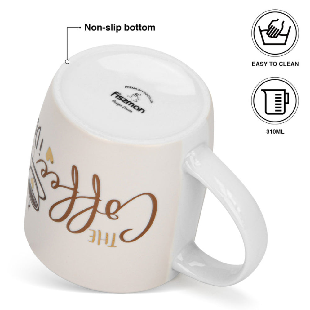 Fissman 2-Piece Mugs 310ml The Coffee I Do New Bone China