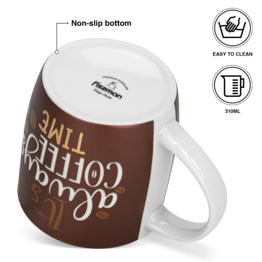 Fissman 2-Piece Mugs 310ml Its Always Coffee New Bone China