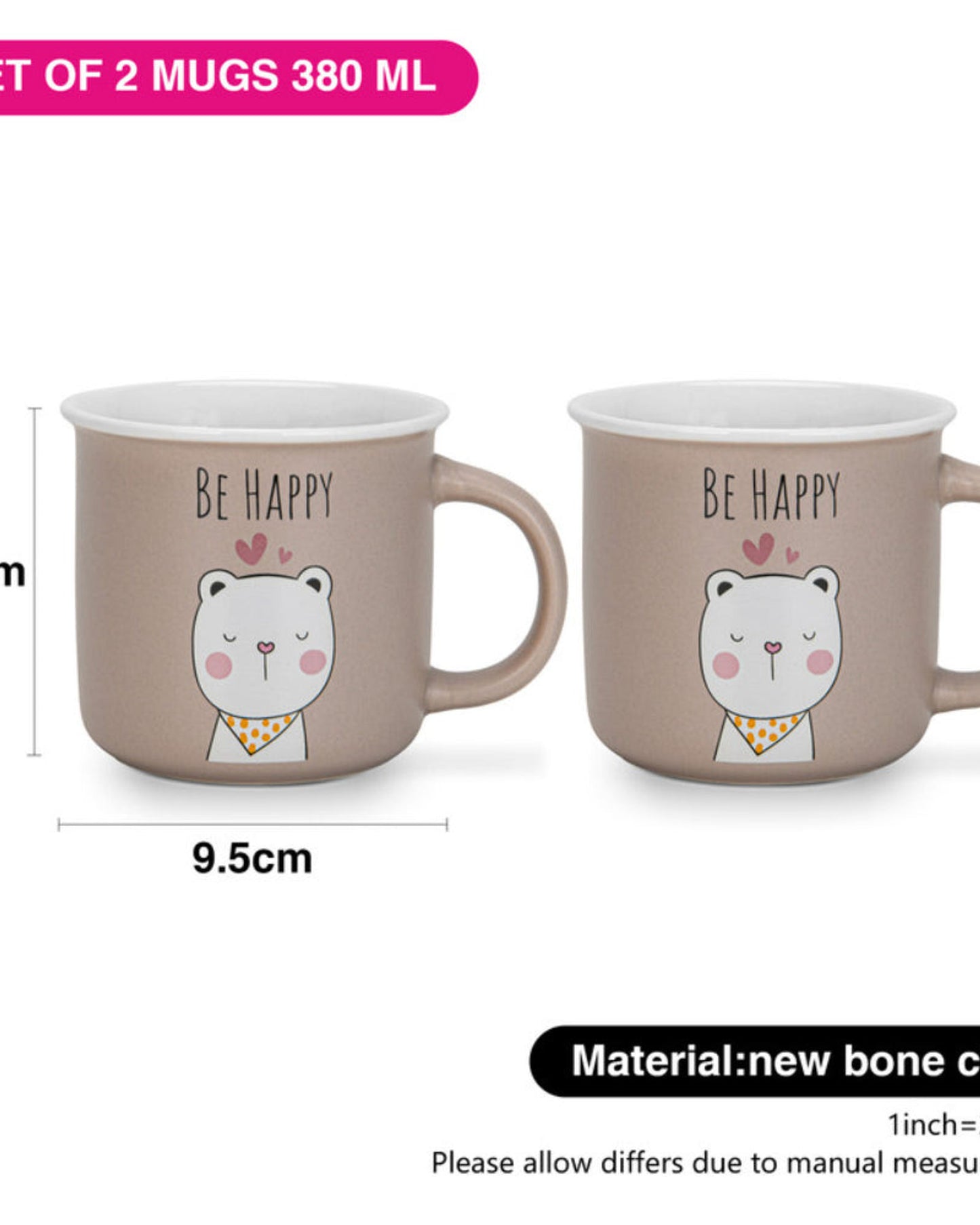 Fissman 2-Piece Mugs 380ml Be Happy New Bone China