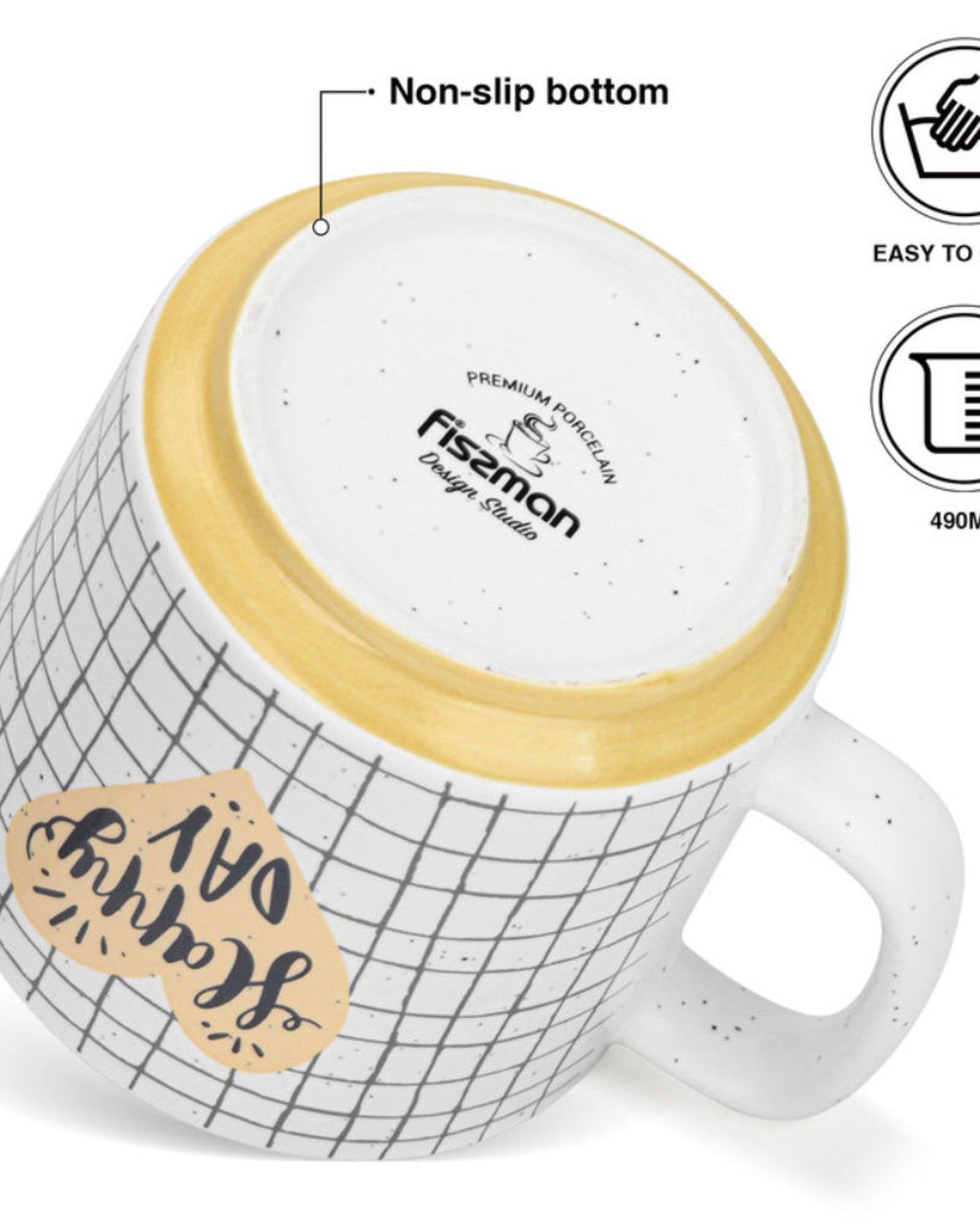 Fissman 2-Piece Mugs 490ml Happy Day Checked New Bone China