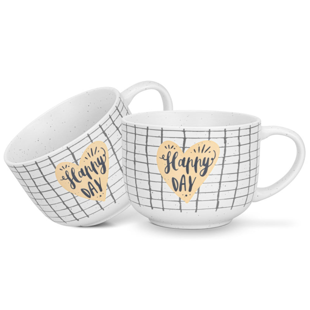 Fissman 2-Piece Mugs 580ml Happy Day Checked New Bone China