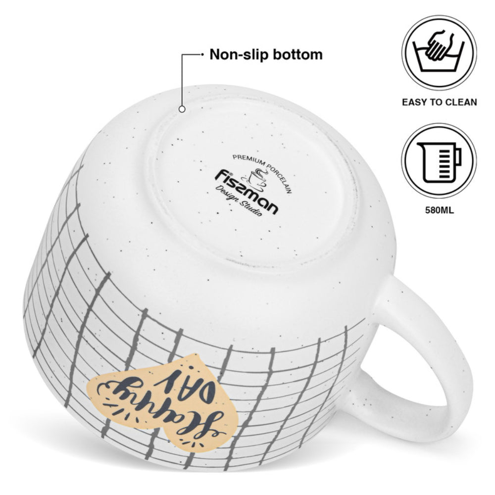Fissman 2-Piece Mugs 580ml Happy Day Checked New Bone China