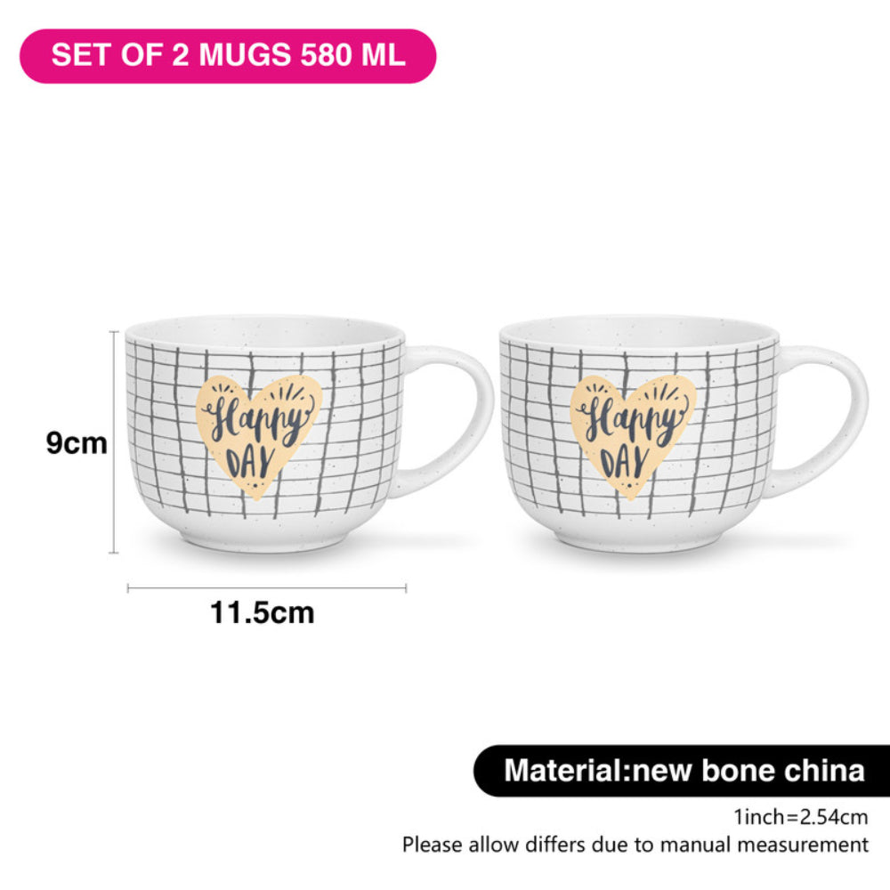 Fissman 2-Piece Mugs 580ml Happy Day Checked New Bone China