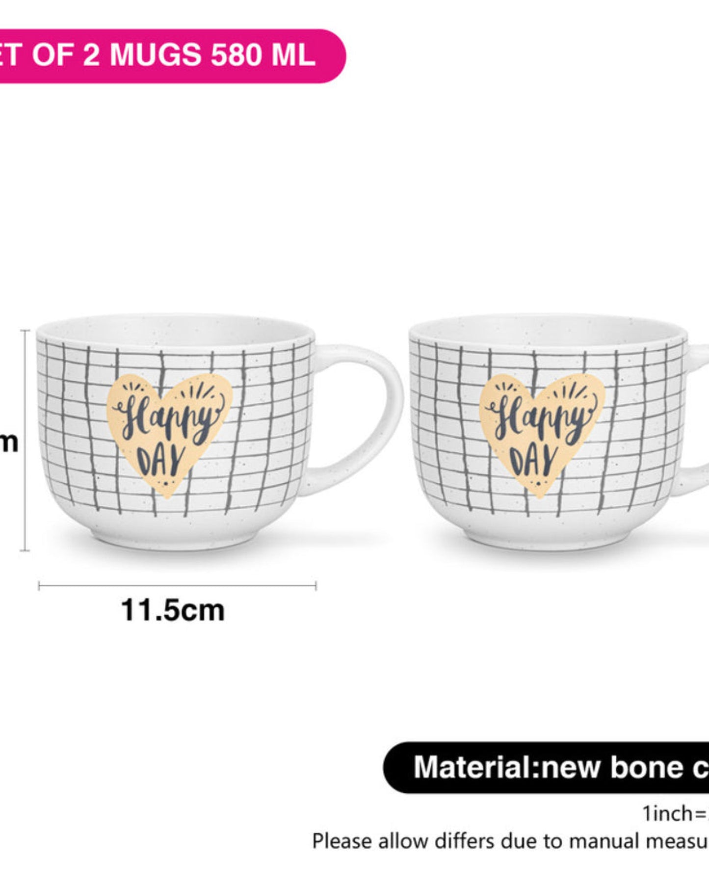 Fissman Mugs Happy Day Checked 2Pc 580ml