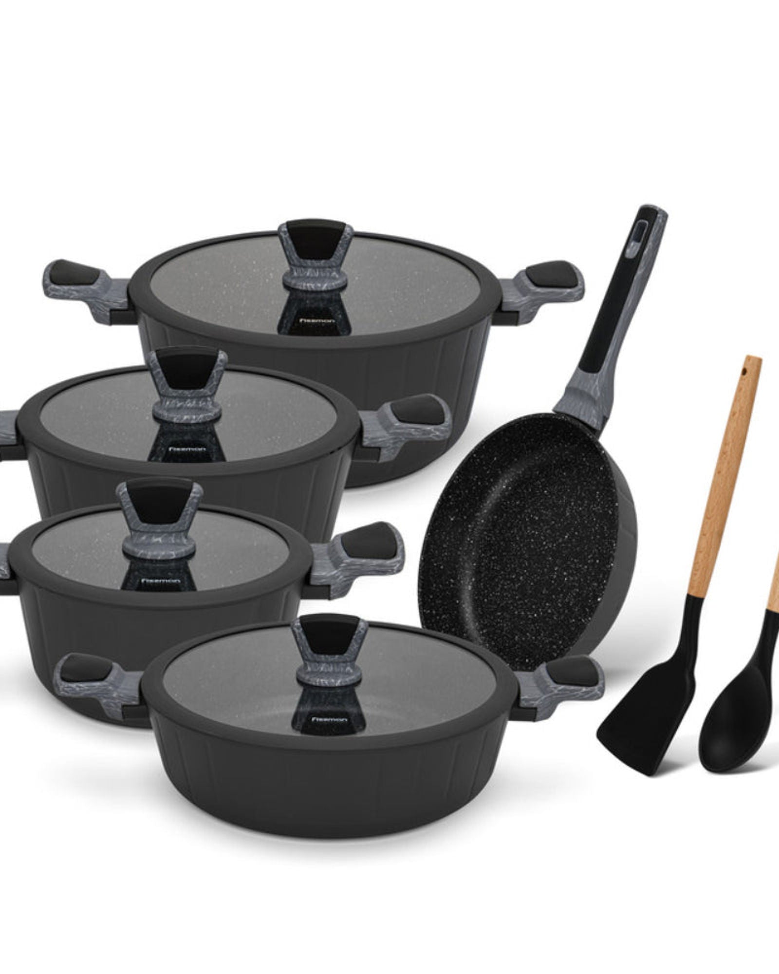 Fissman 11-Piece Cookware Set Stella Series Aluminum with Non-Stick Coating Frying Pan 24cm Shallow Pot 28cm Stockpots 20cm 24cm28cm with Cooking Spoon And Turner