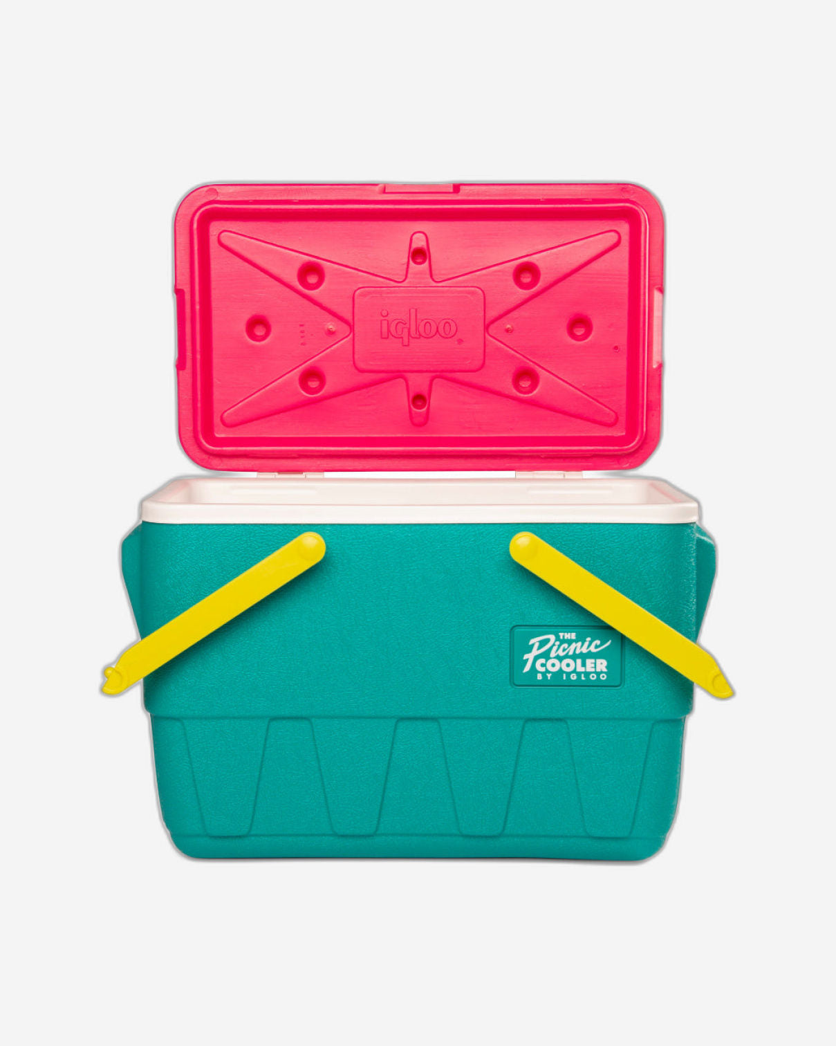 00048537-Igloo-Retro Jade 25 Qt Lunch Picnic Basket Cooler - Dark Jade /Bold Magenta /Livewire Yellow