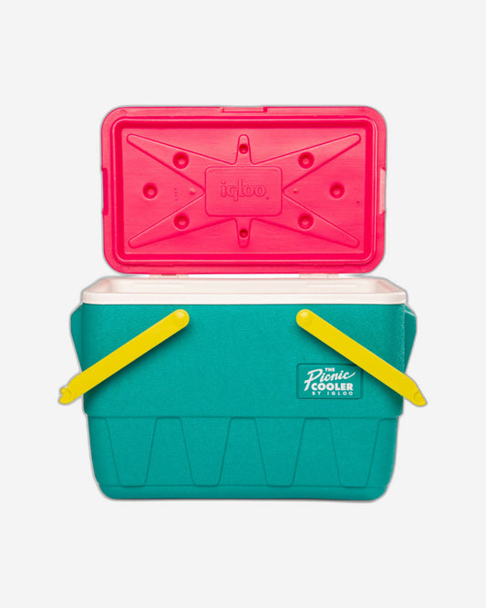00048537-Igloo-Retro Jade 25 Qt Lunch Picnic Basket Cooler - Dark Jade /Bold Magenta /Livewire Yellow