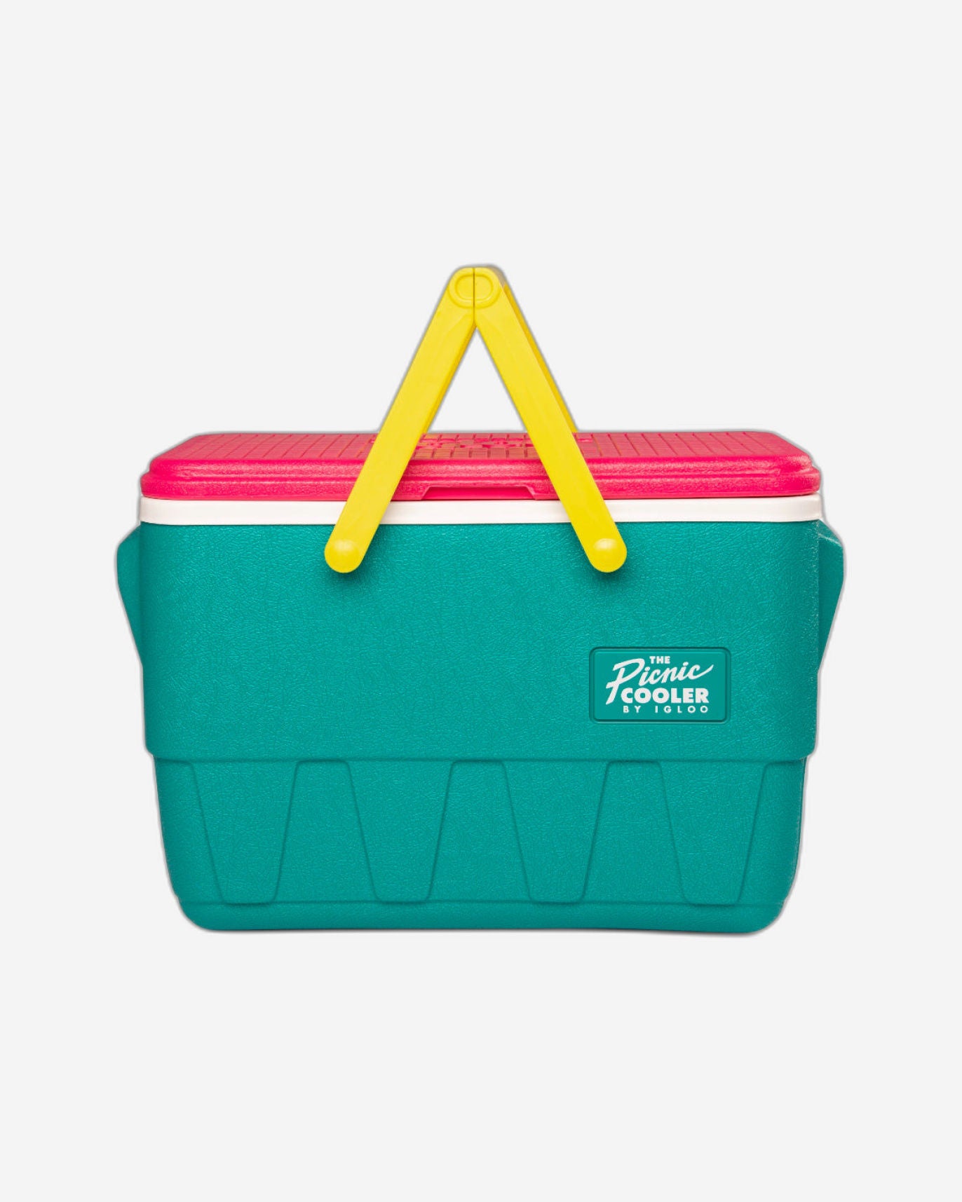 00048537-Igloo-Retro Jade 25 Qt Lunch Picnic Basket Cooler - Dark Jade /Bold Magenta /Livewire Yellow